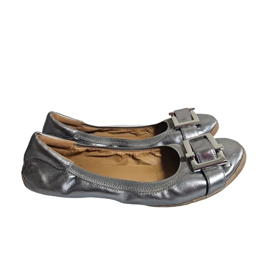Nine West Justina Silver Slip-on Ballet Flats Sz 7.5M